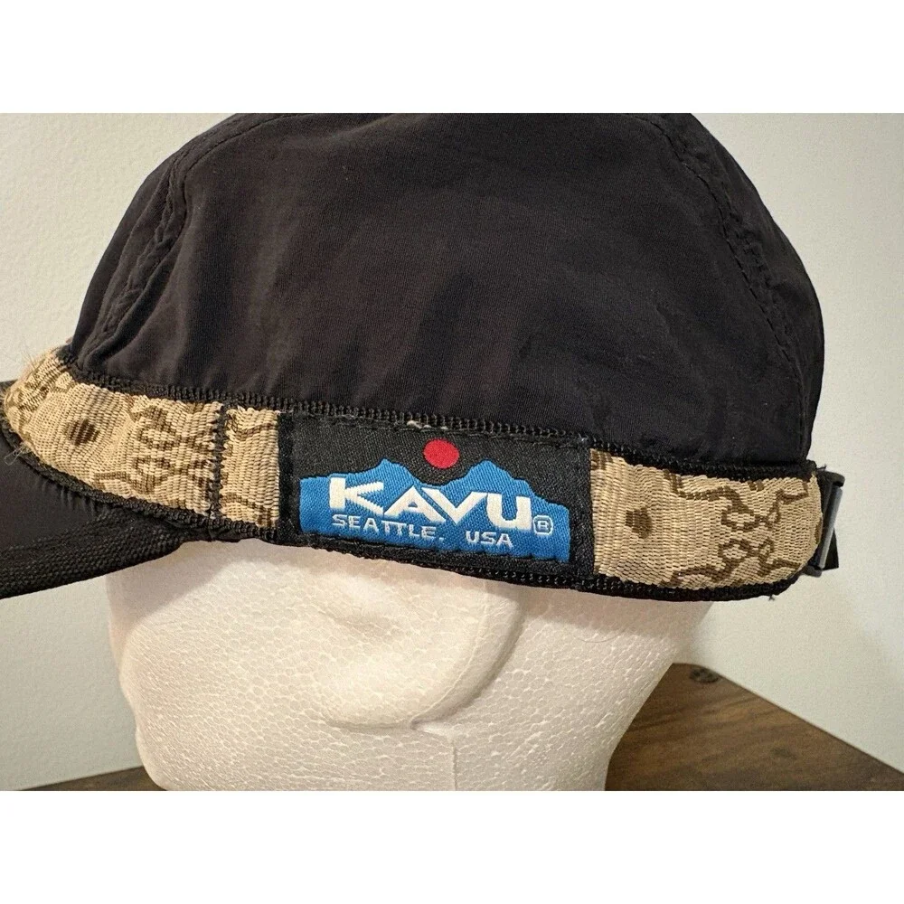 Kavu Synthetic Strapcap Hat Cap Size Medium Black Beige Trim 4 Panel Sports USA